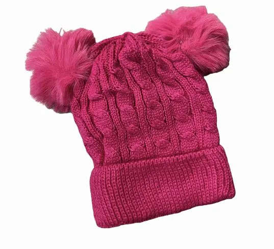 Knit soft velour lined double Pom Pom Toddler Hats