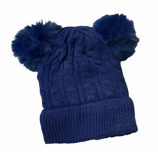 Knit soft velour lined double Pom Pom Toddler Hats
