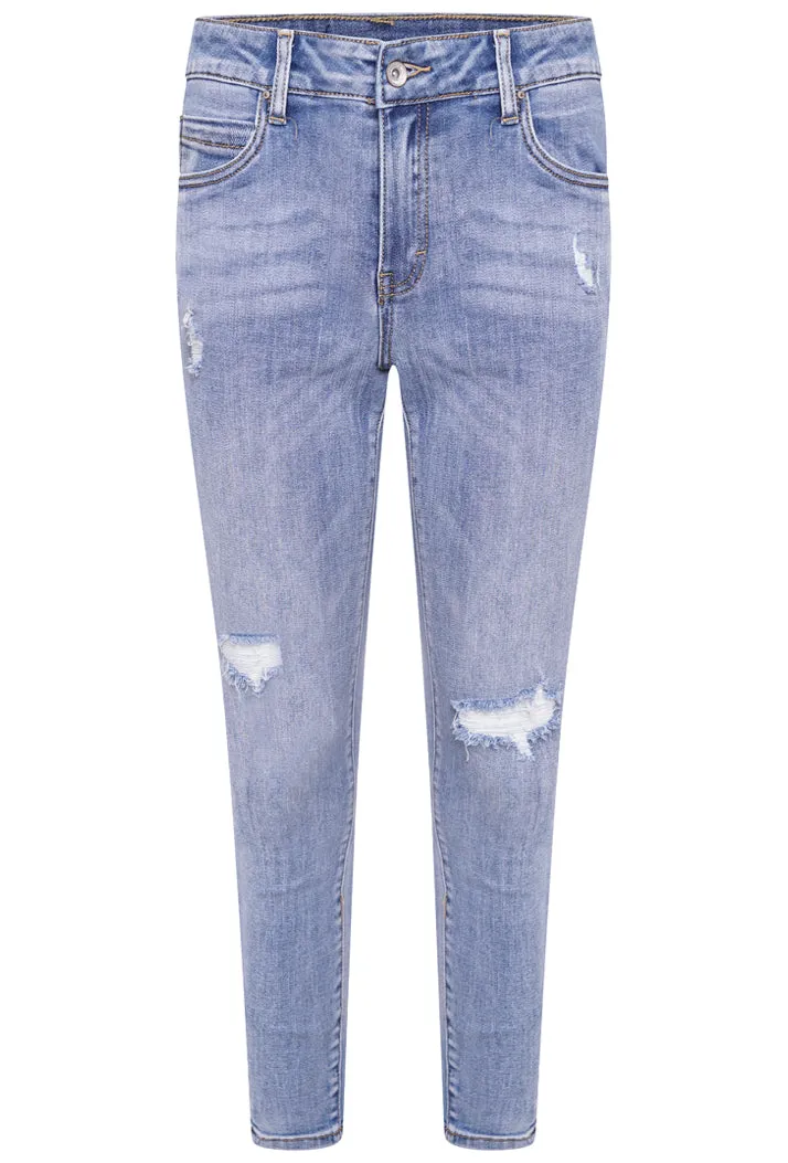 L20053-1 High Waist Ripped Skinny Jeans - Light Denim