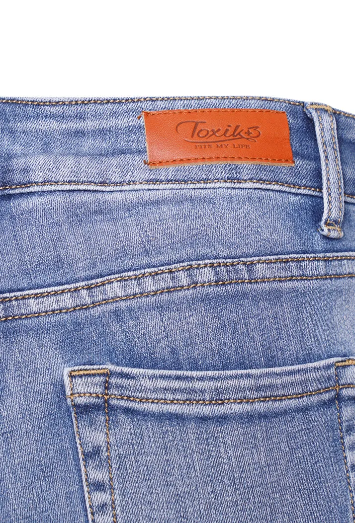 L20053-1 High Waist Ripped Skinny Jeans - Light Denim