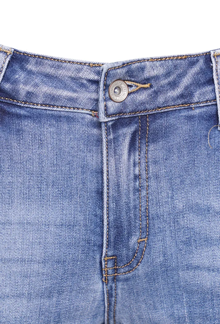 L20053-1 High Waist Ripped Skinny Jeans - Light Denim