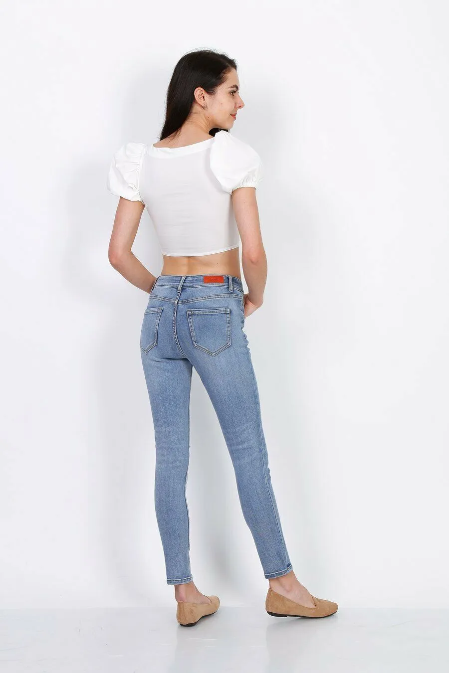 L20053-1 High Waist Ripped Skinny Jeans - Light Denim