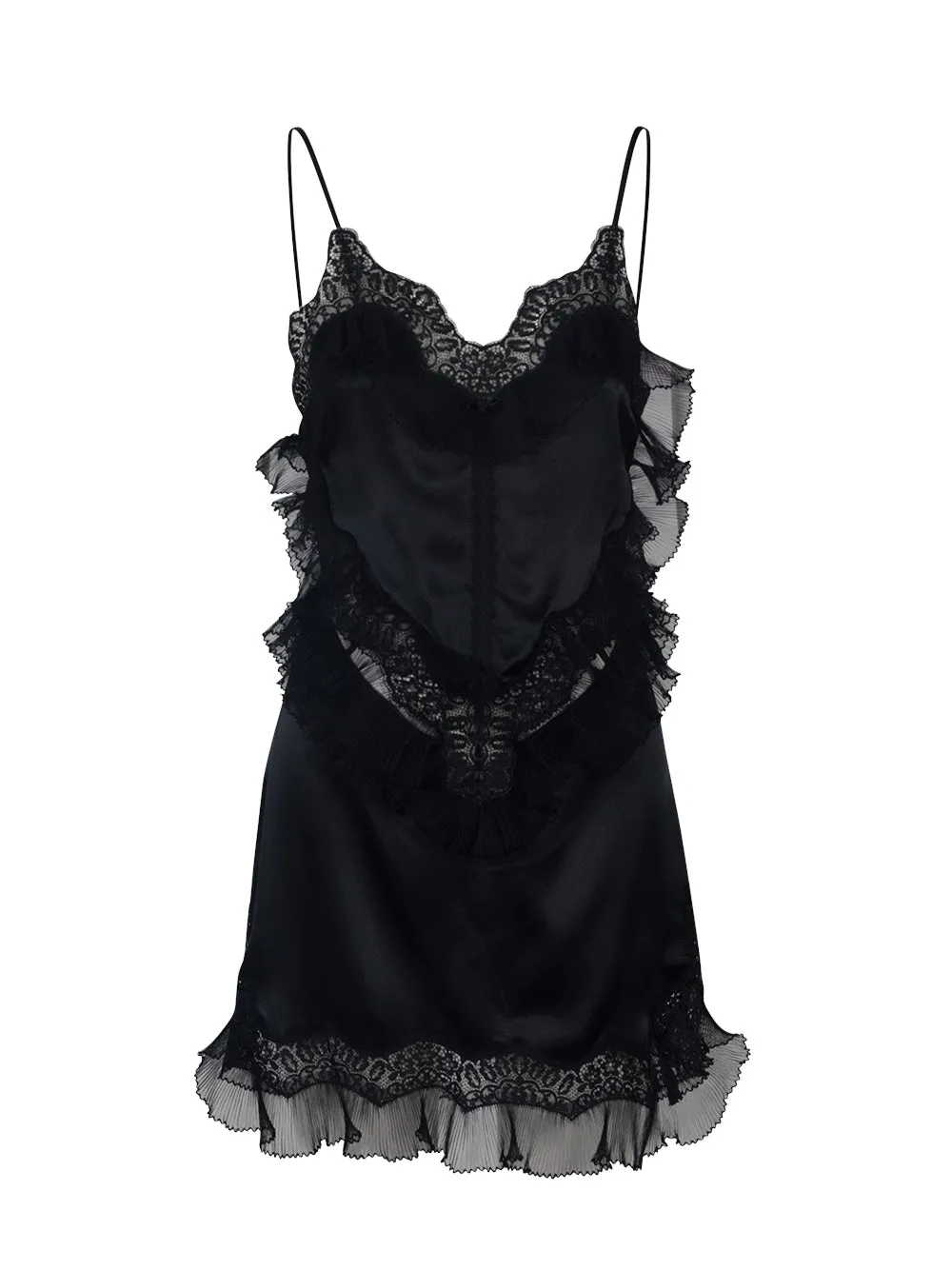 Lace Combo Slip Dress With High Hip Cutout Black