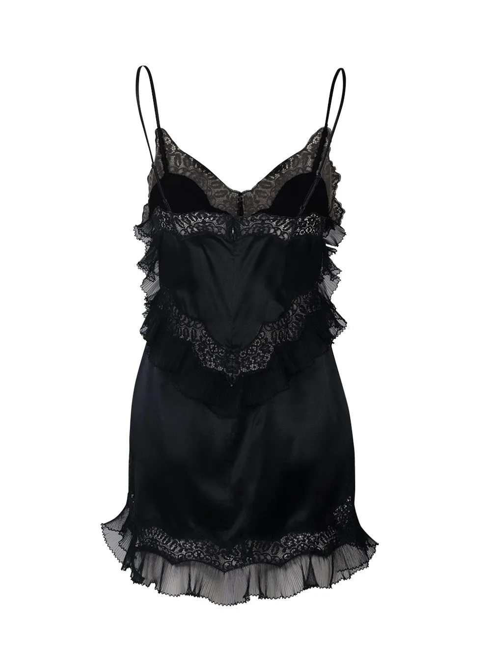 Lace Combo Slip Dress With High Hip Cutout Black