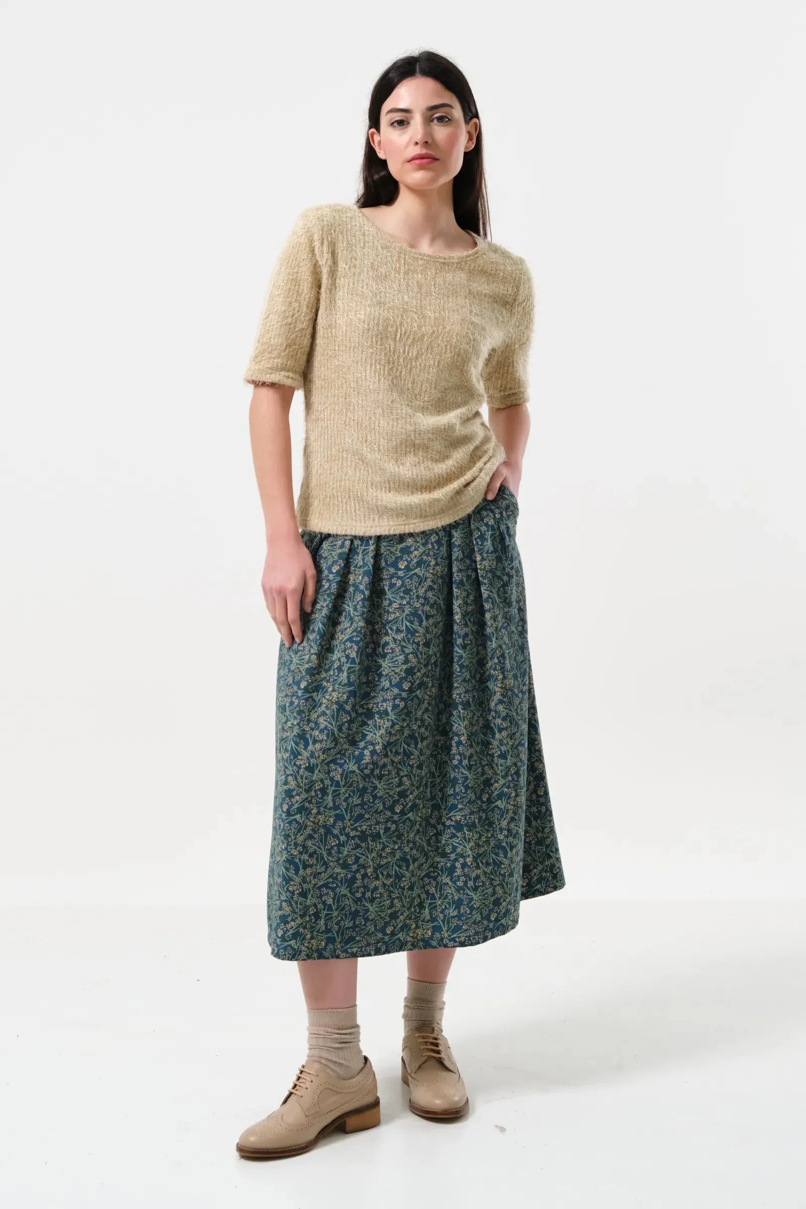 Laureen Eyelash Rib Short Sleeve Jumper - Beige