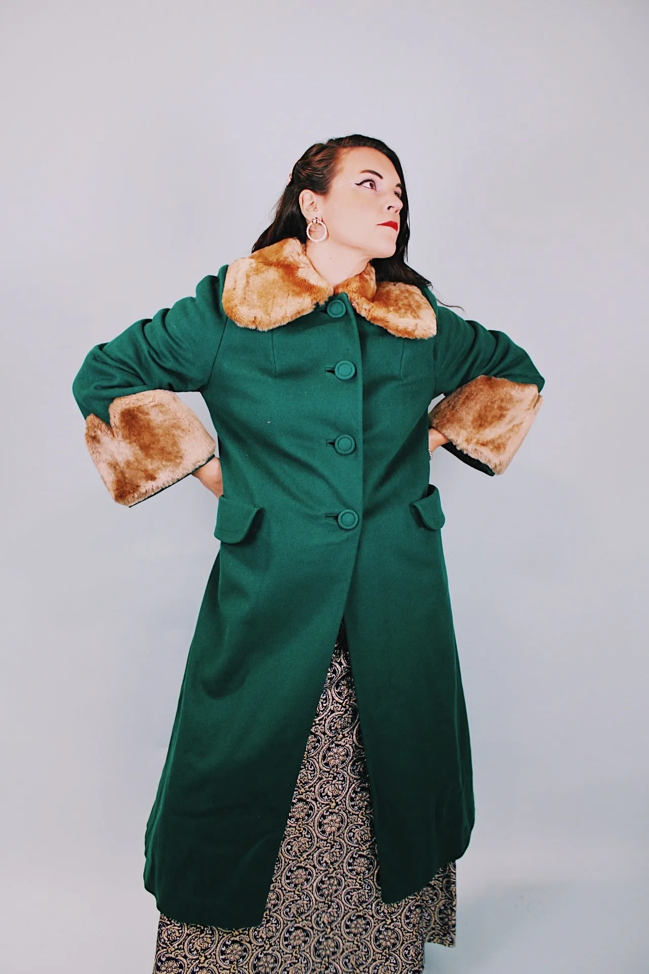 Long Wool Coat With Faux Fur Trim