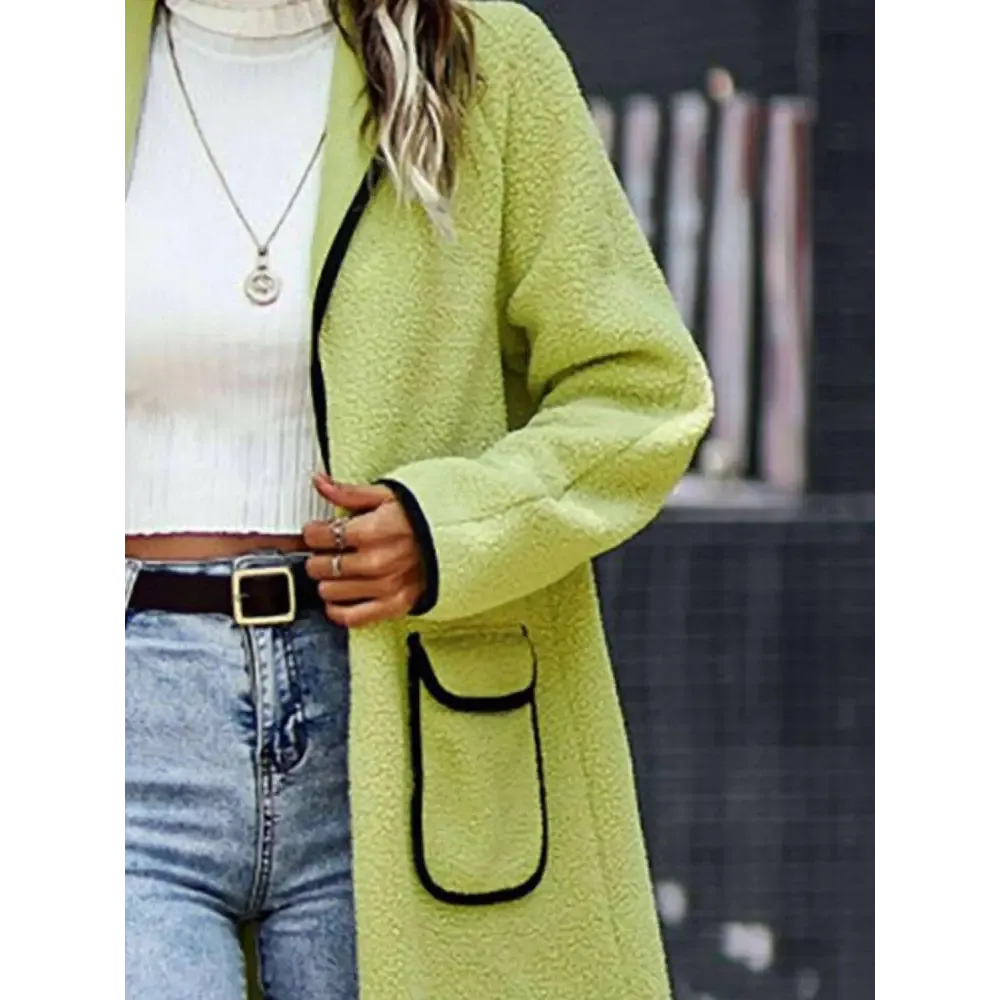 Luxurious Contrast Trim Long Sleeve Coat for Timeless Designer Clothing