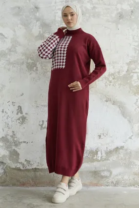 MDS Women Amelia Sleeve Chevron Patterned Knit Dress - Burgundy - Angers