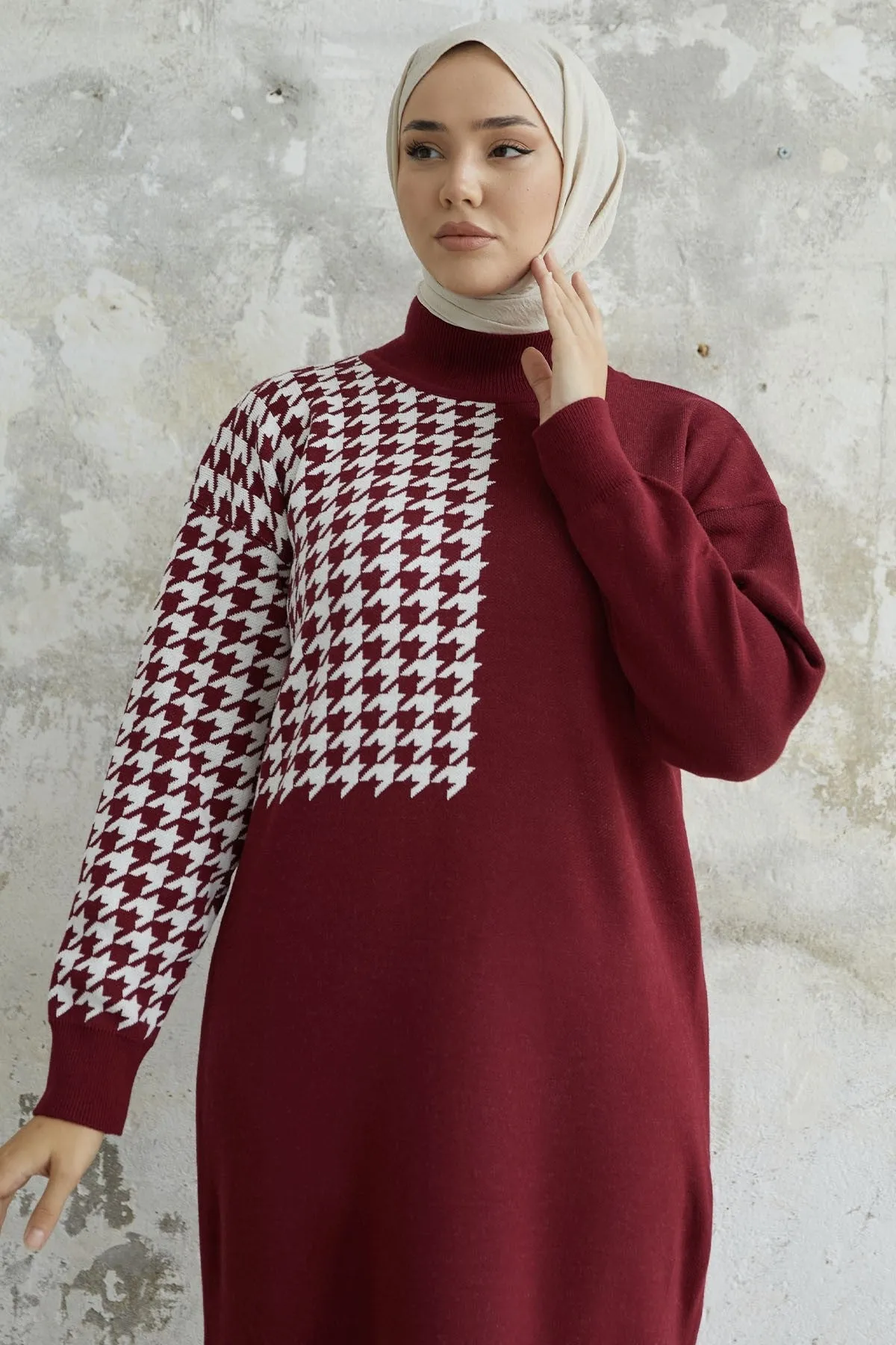 MDS Women Amelia Sleeve Chevron Patterned Knit Dress - Burgundy - Angers