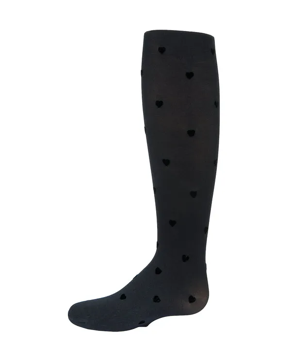 Memoi Flocked Heart Tights Black