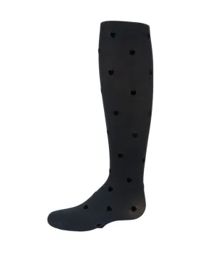 Memoi Flocked Heart Tights Black