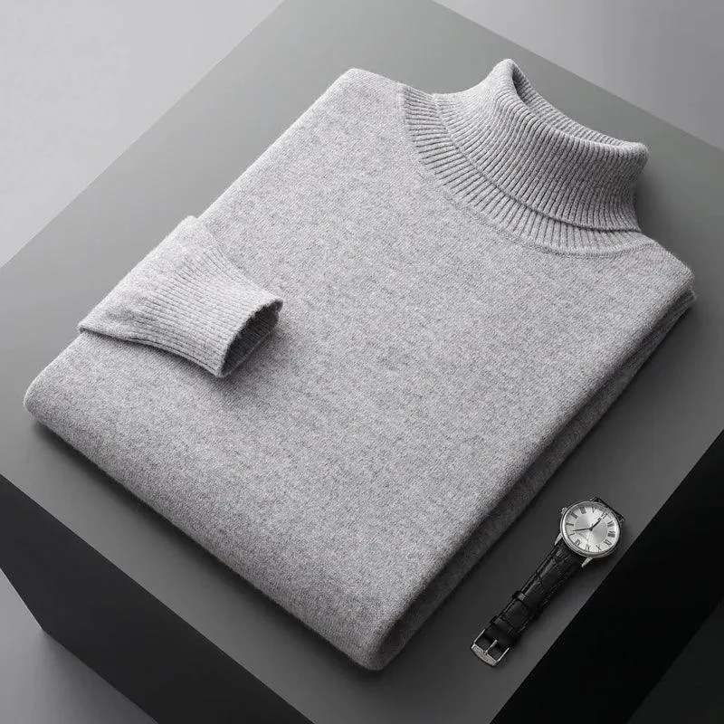 Men’s 100% Pure Merino Wool Turtleneck Pullover –Thickened Warm Cashmere Sweater