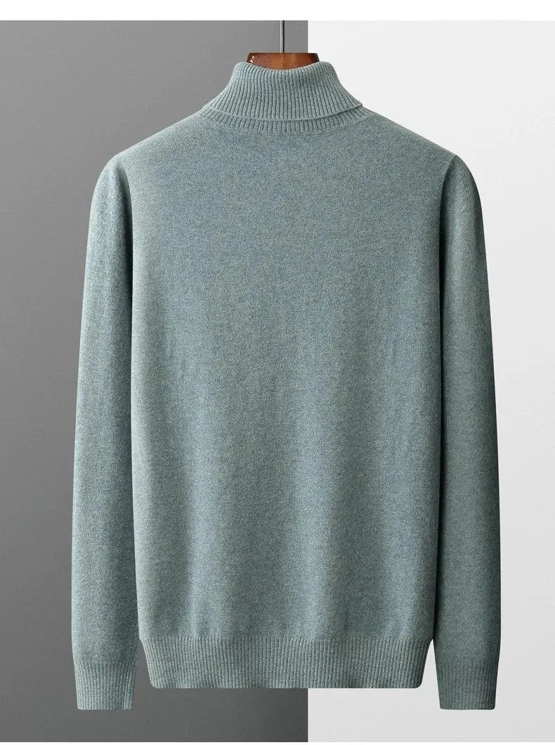 Men’s 100% Pure Merino Wool Turtleneck Pullover –Thickened Warm Cashmere Sweater