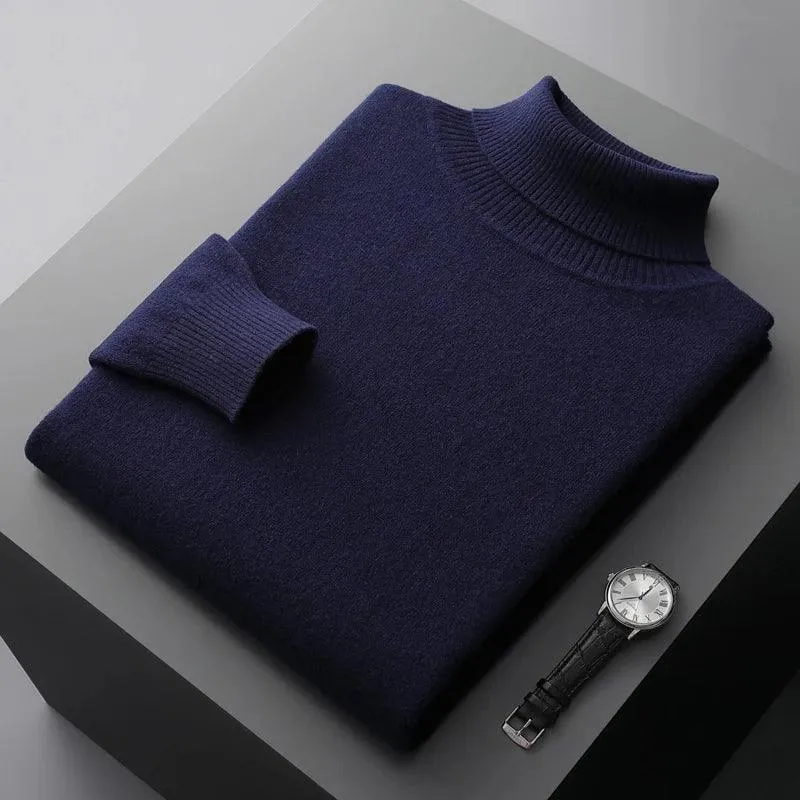 Men’s 100% Pure Merino Wool Turtleneck Pullover –Thickened Warm Cashmere Sweater