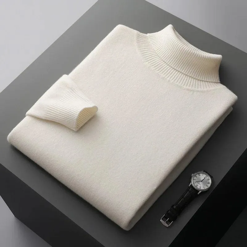 Men’s 100% Pure Merino Wool Turtleneck Pullover –Thickened Warm Cashmere Sweater
