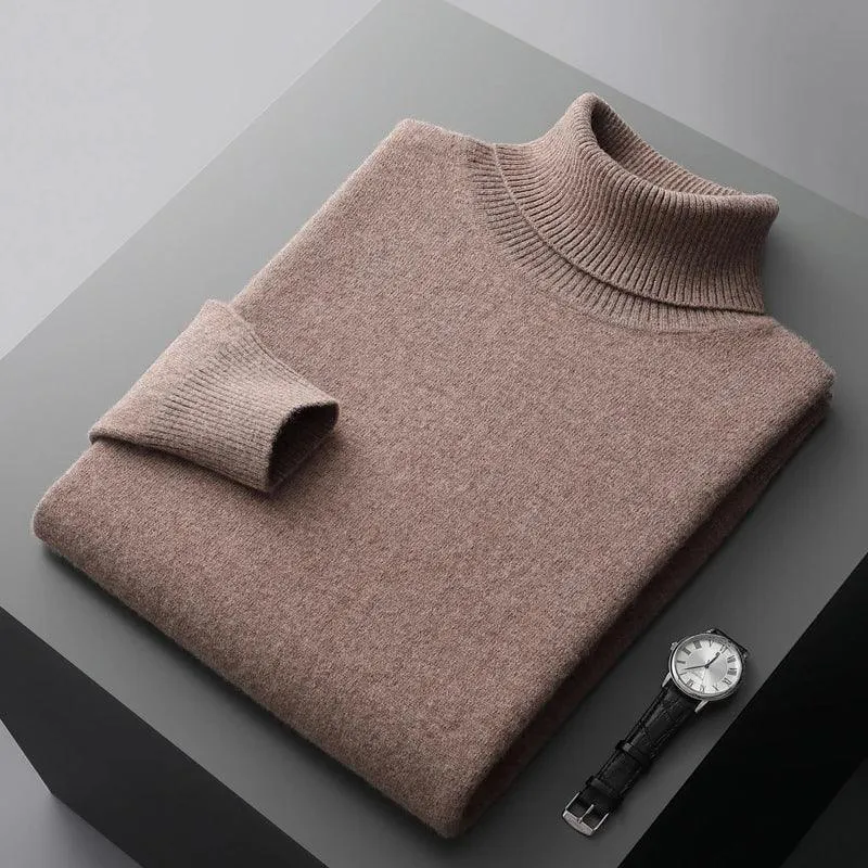 Men’s 100% Pure Merino Wool Turtleneck Pullover –Thickened Warm Cashmere Sweater