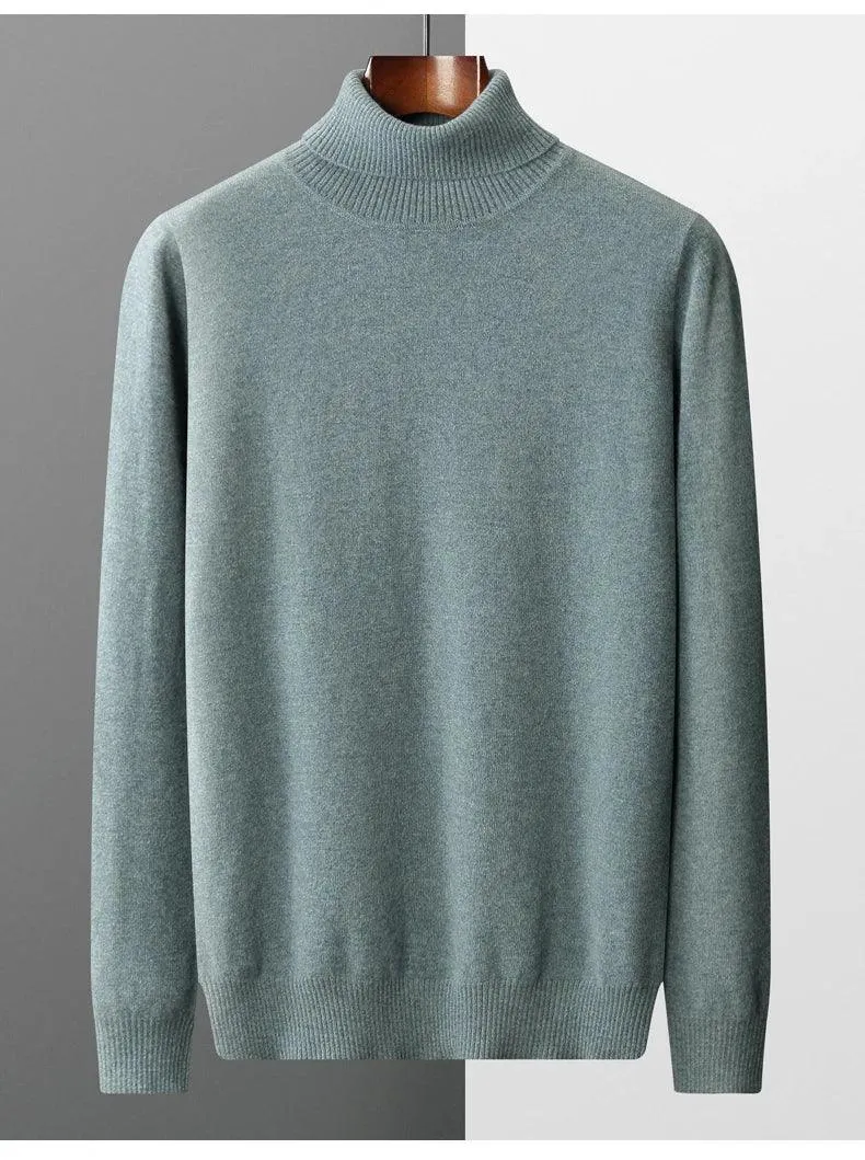 Men’s 100% Pure Merino Wool Turtleneck Pullover –Thickened Warm Cashmere Sweater