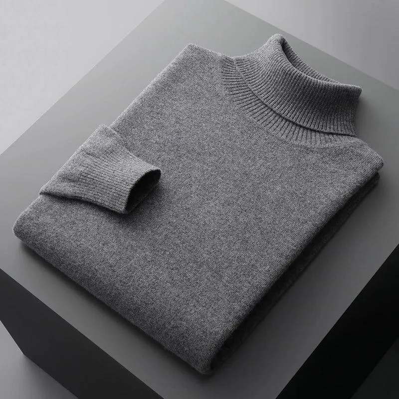 Men’s 100% Pure Merino Wool Turtleneck Pullover –Thickened Warm Cashmere Sweater