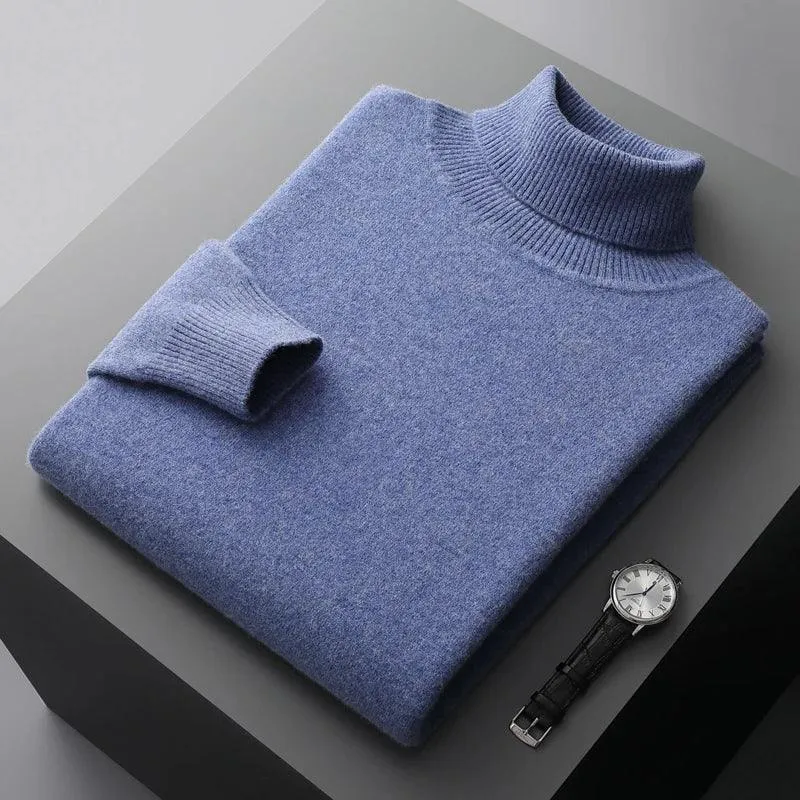 Men’s 100% Pure Merino Wool Turtleneck Pullover –Thickened Warm Cashmere Sweater