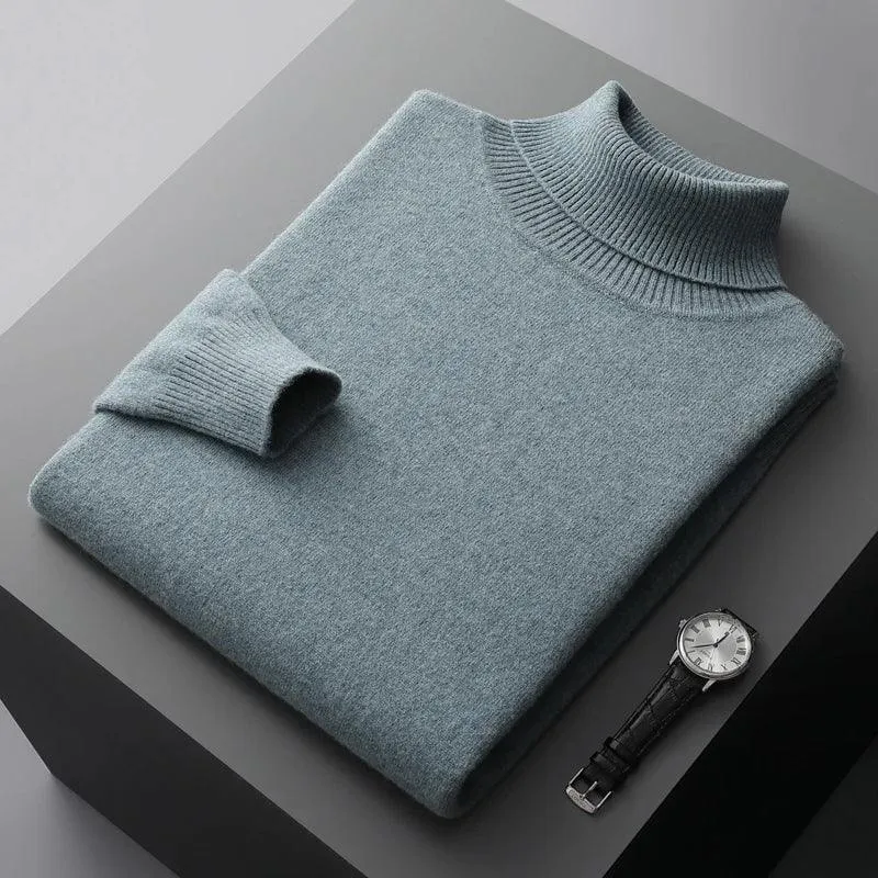 Men’s 100% Pure Merino Wool Turtleneck Pullover –Thickened Warm Cashmere Sweater