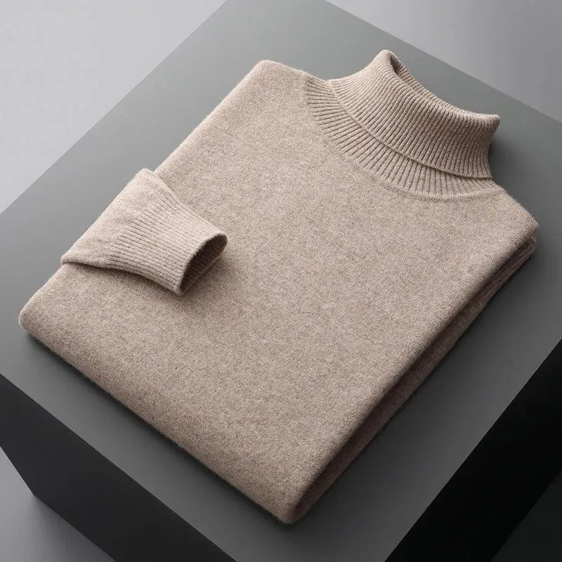 Men’s 100% Pure Merino Wool Turtleneck Pullover –Thickened Warm Cashmere Sweater