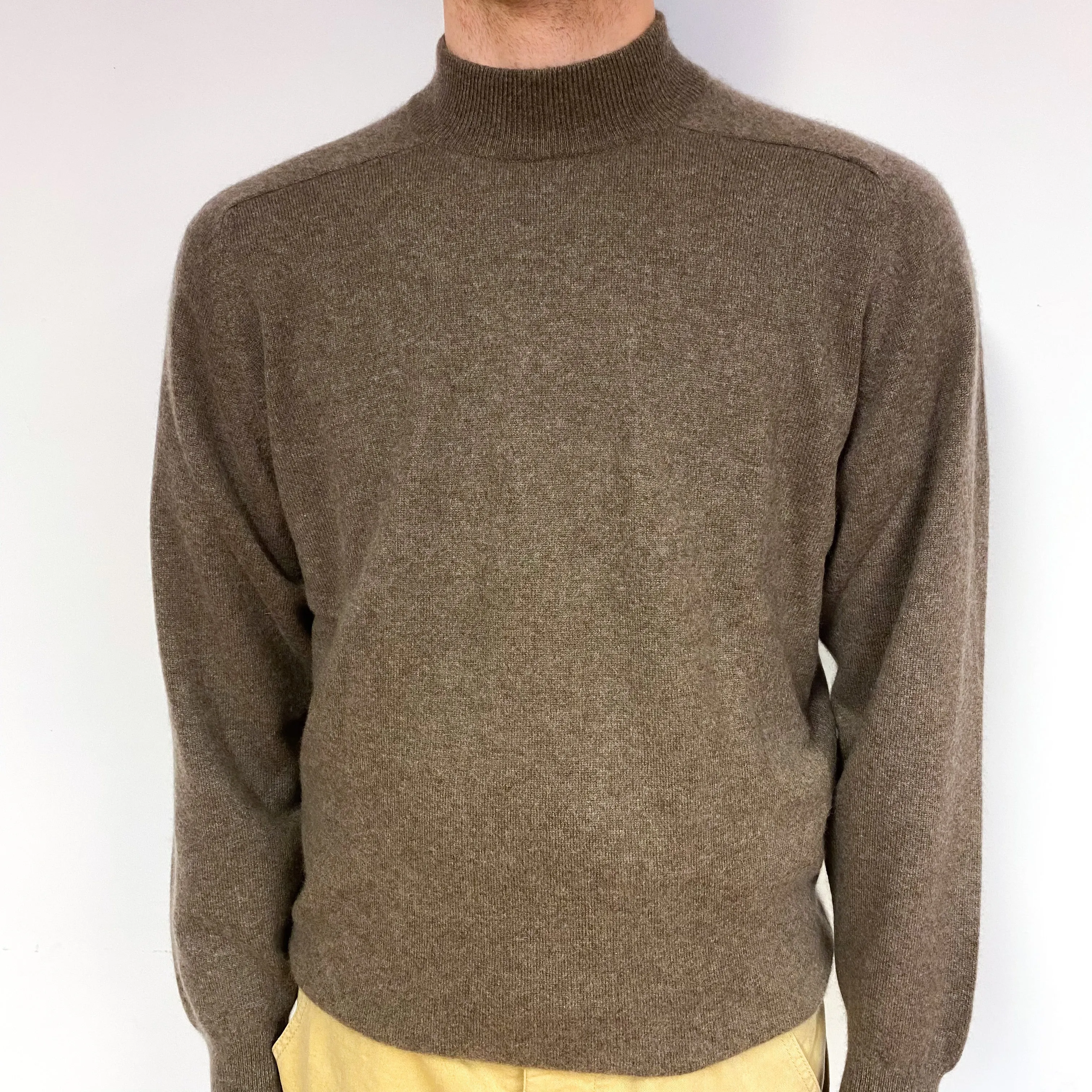 Men's Donkey Brown Cashmere Polo Neck Jumper Large