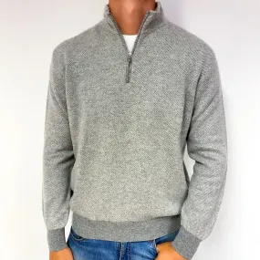 Men's Loro Piana Mist Grey Cashmere 1/4 Zip Jumper Extra Large