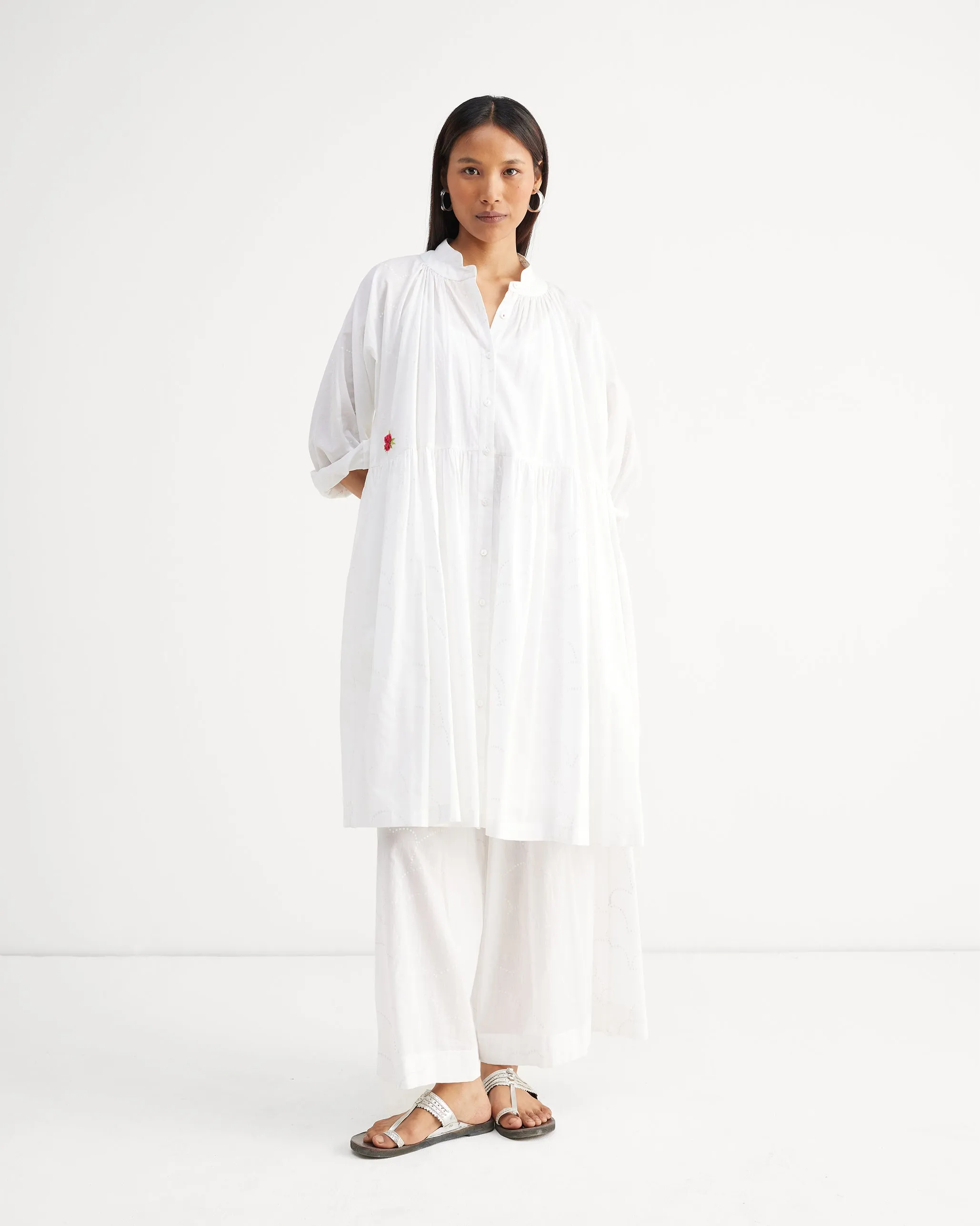 Miya Button Front Dress & Slip - White Print