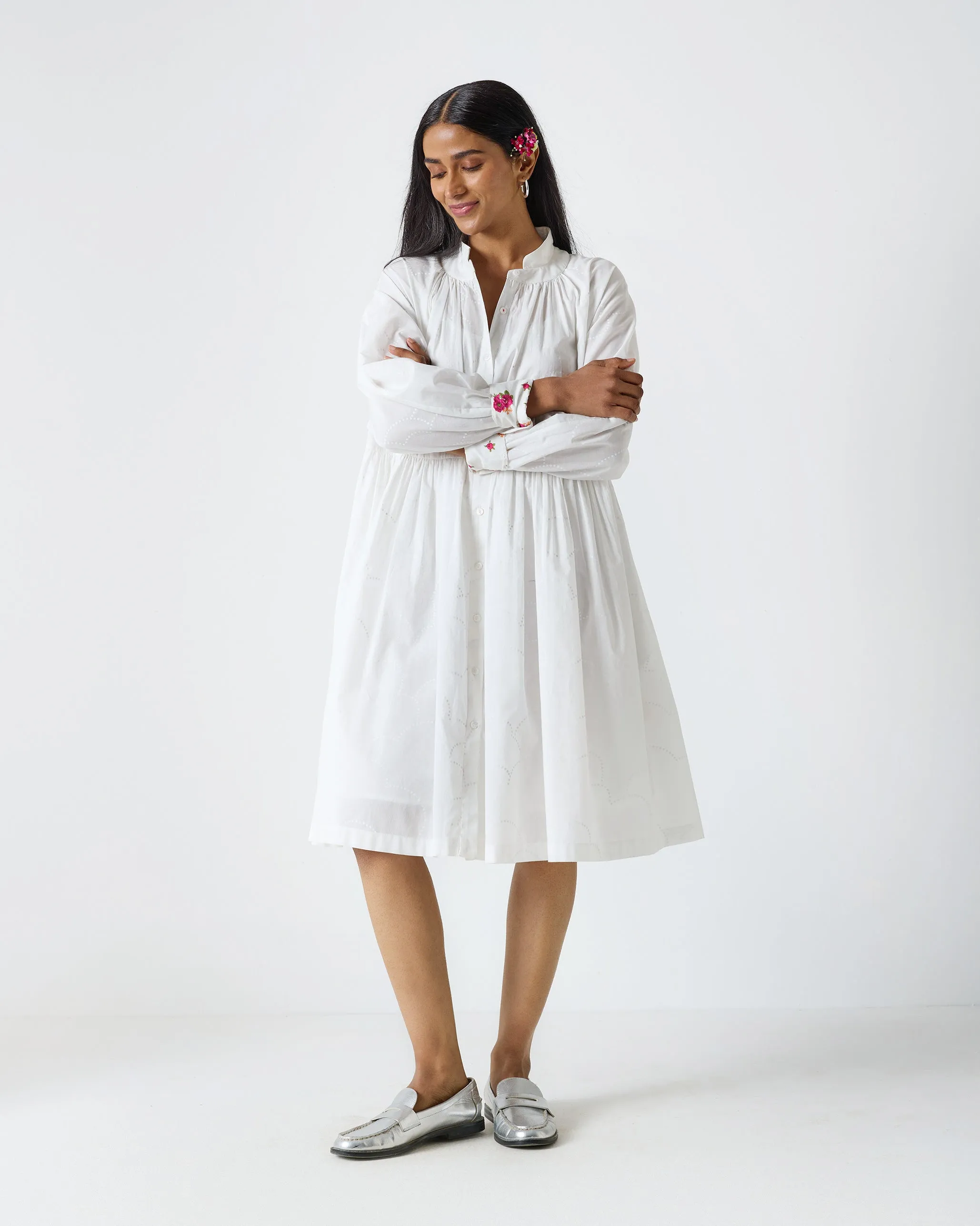Miya Button Front Dress & Slip - White Print