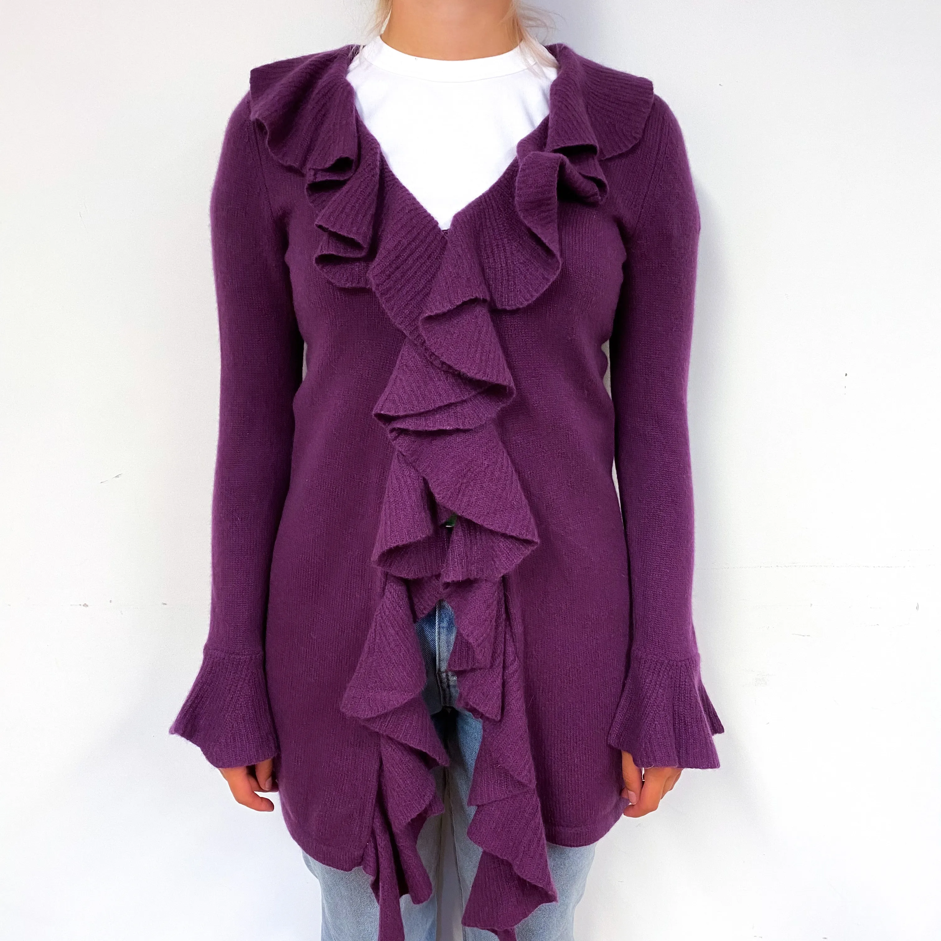 Mulberry Purple Slouchy Cashmere V-Neck Jumper Small