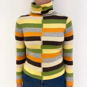 Multicolour Stripe Cashmere Funnel Neck Jumper Small