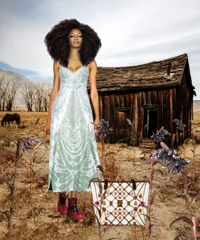 Not Ya Mama's Tie Dye- French Gothic V Neck Slip Dress in Pastel Blue | Le Leanian™