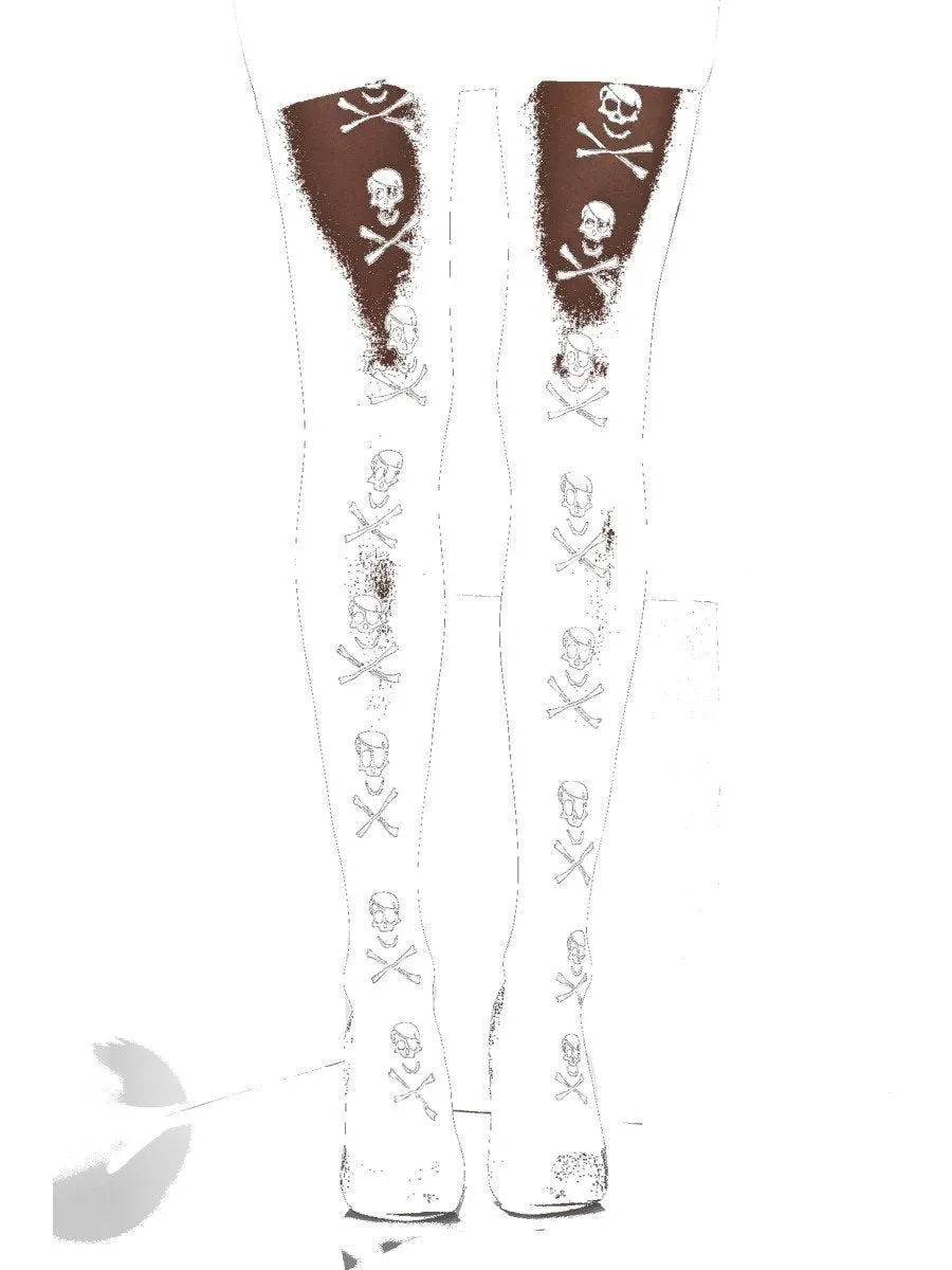 Opaque Black, Skull and Cross Bones Print Tights