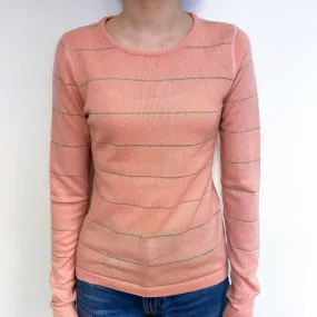Peach Pink Stripe Cashmere Crew Neck Jumper Extra Small