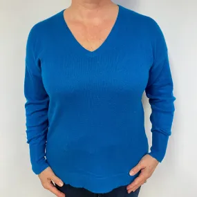 Peacock Blue Cashmere V-Neck Jumper Large.