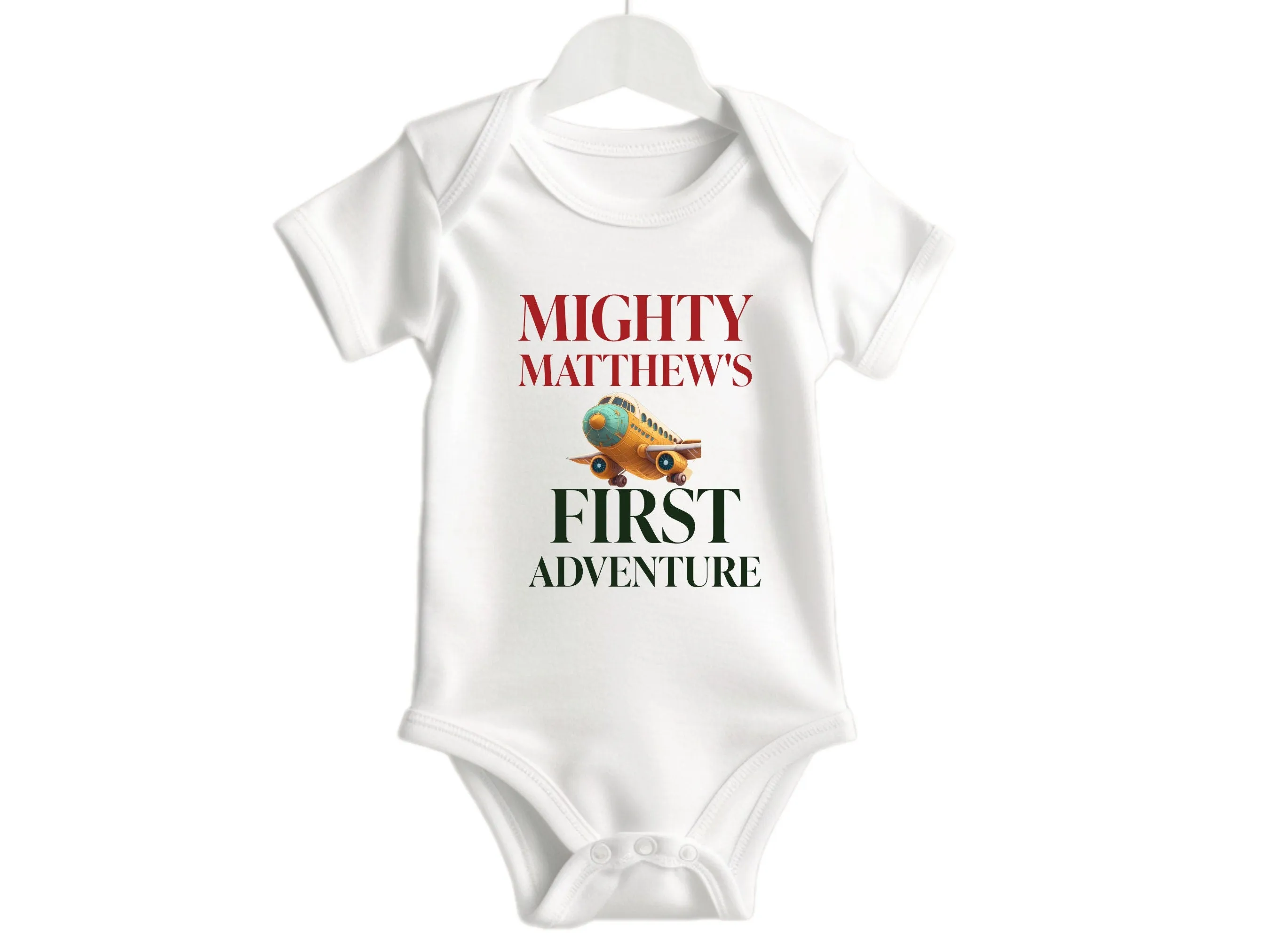 Personalized Baby Name Birthday Bodysuit with Mighty Matthews First Adventure