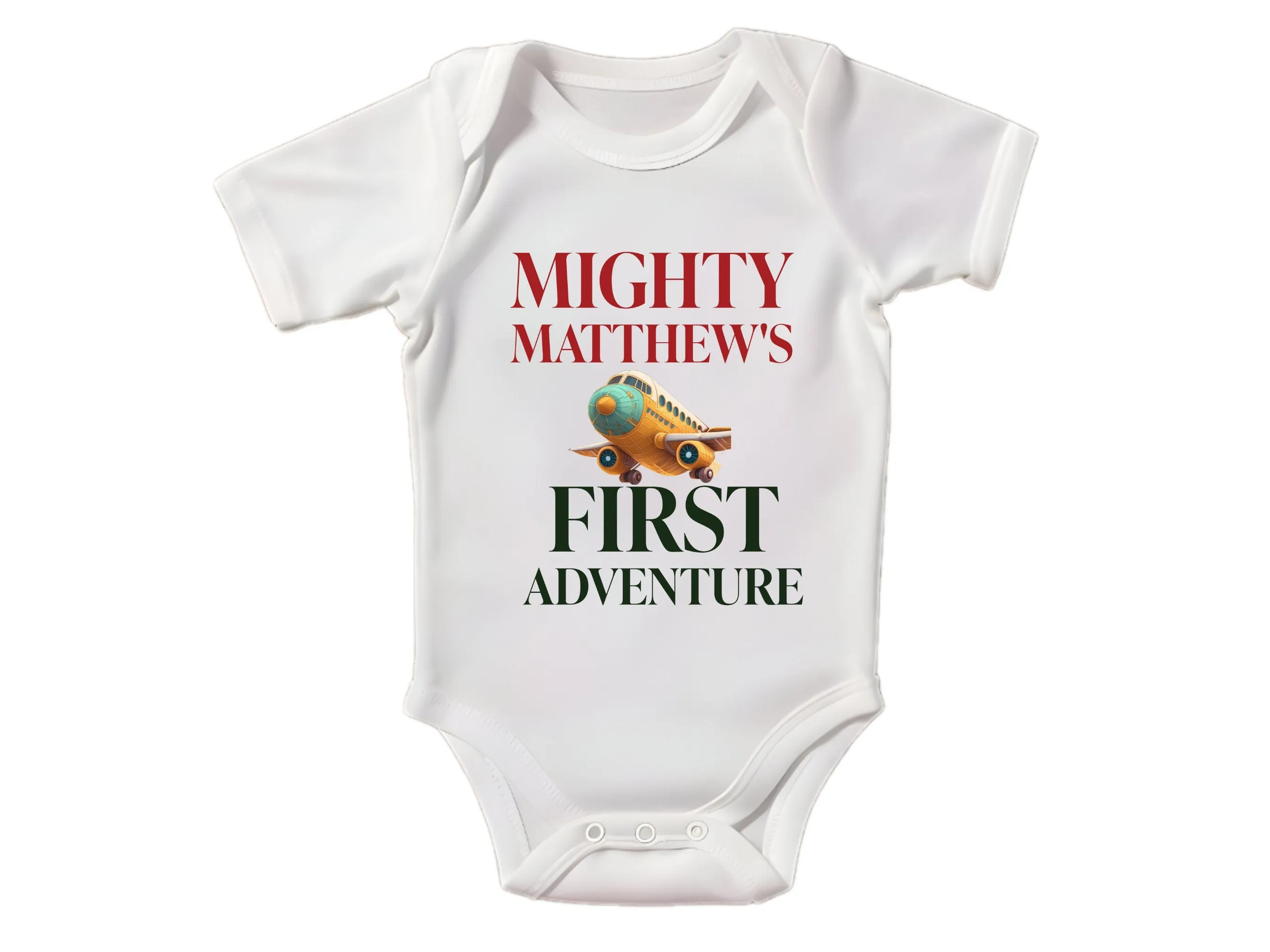 Personalized Baby Name Birthday Bodysuit with Mighty Matthews First Adventure