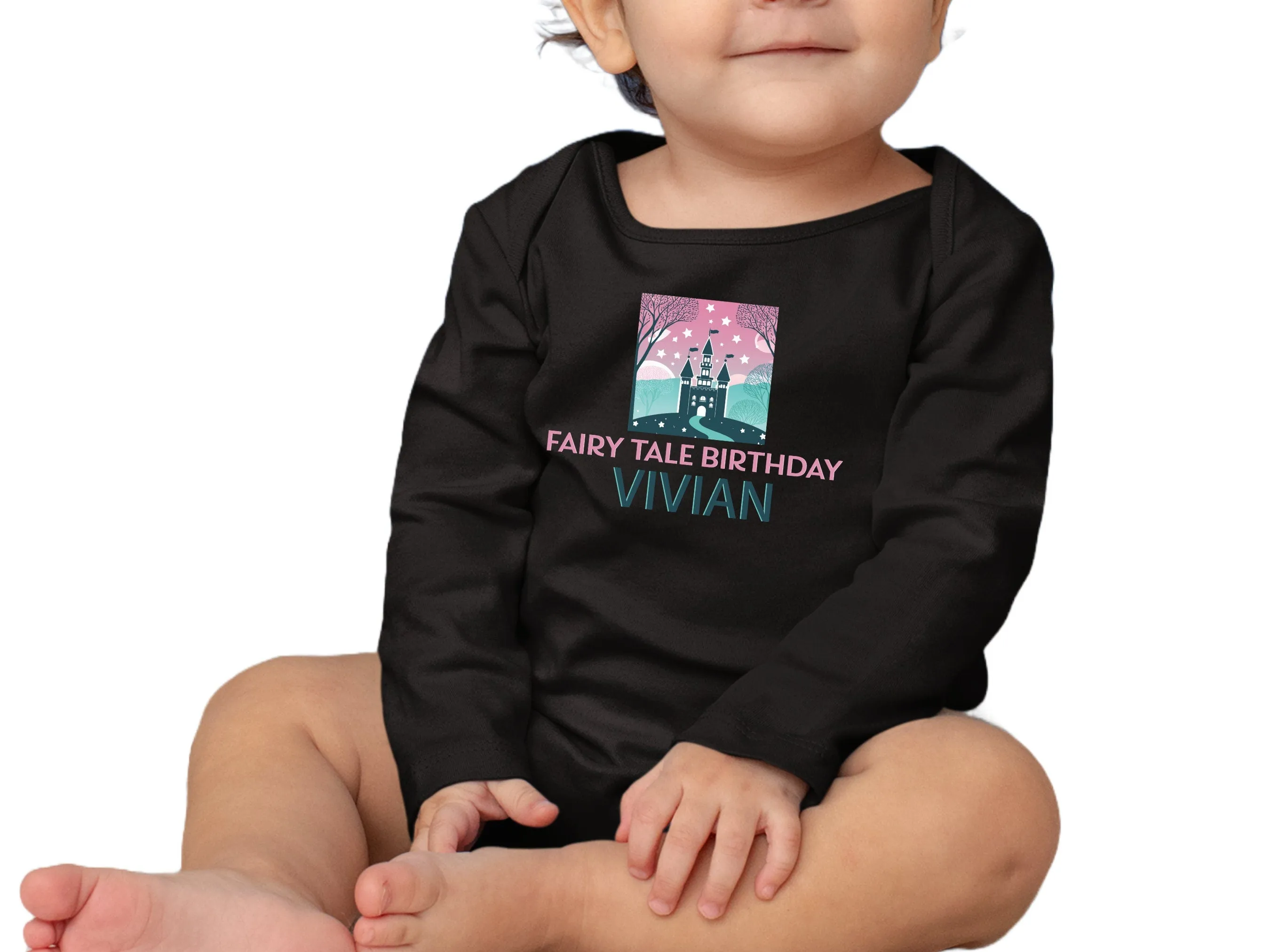 Personalized Name Long Sleeve  Baby Name Bodysuit Fairy Tale Birthday