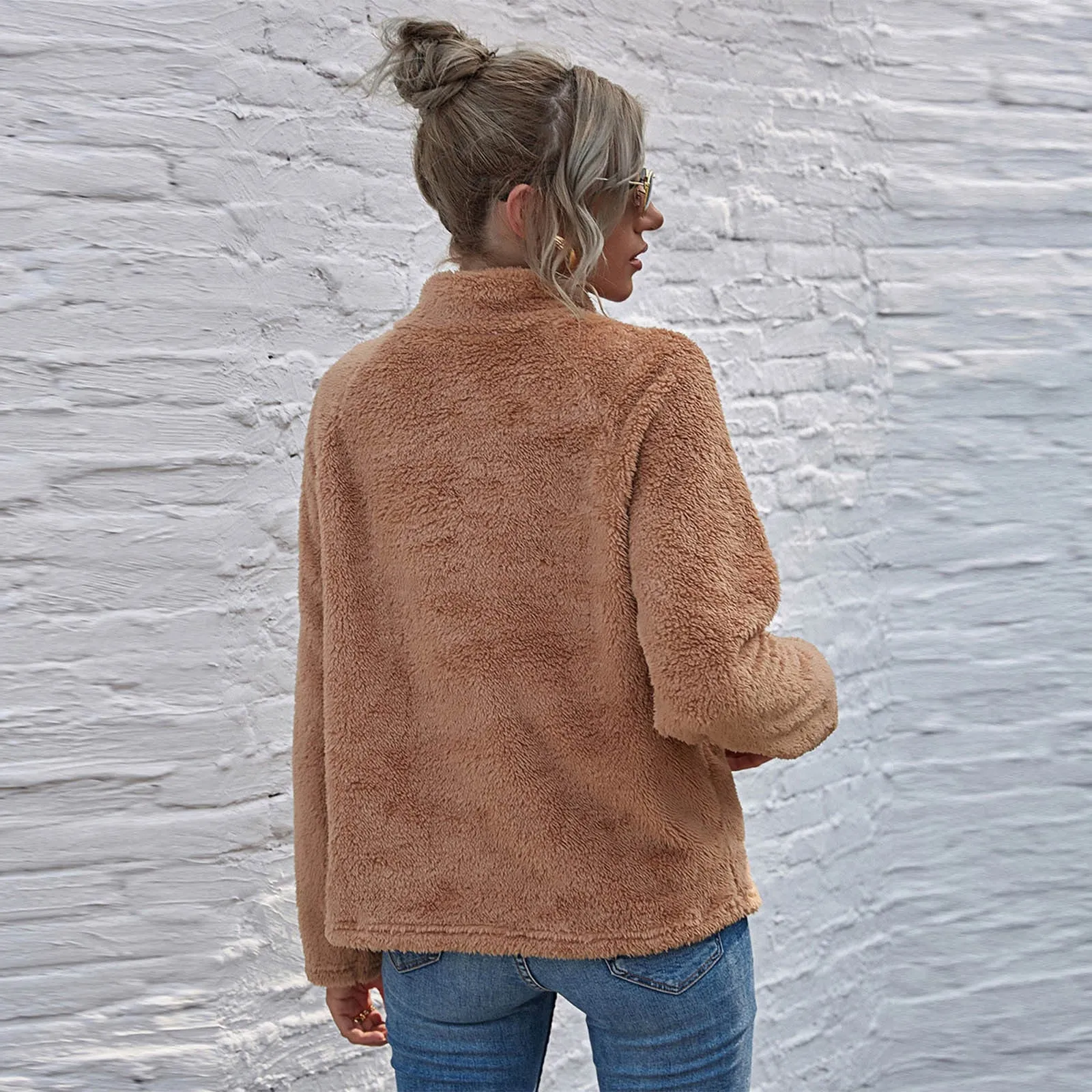 Plush Winter Leopard Print Long Sleeve O-neck Sweatshirt