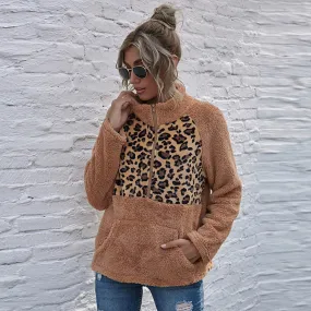 Plush Winter Leopard Print Long Sleeve O-neck Sweatshirt