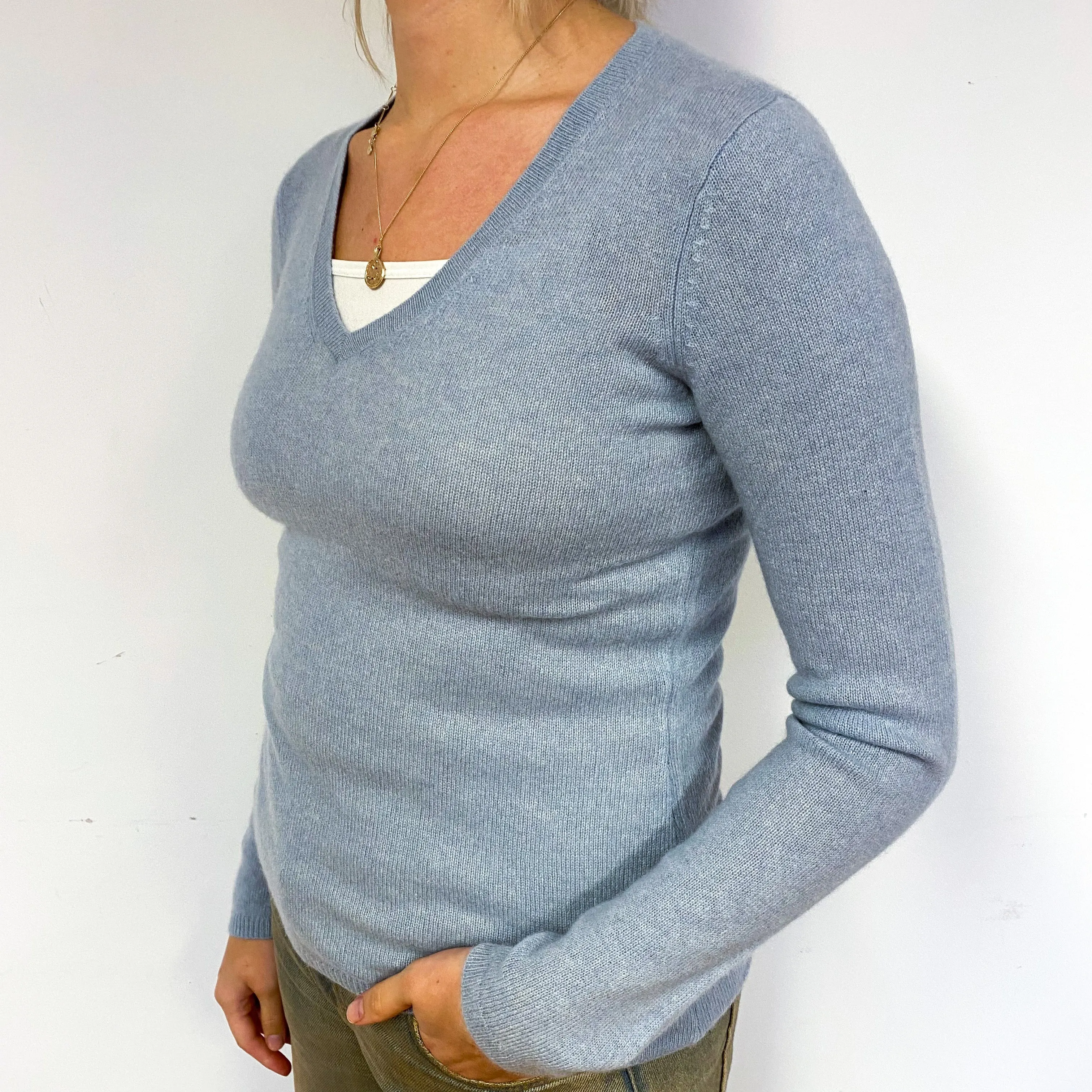 Powder Blue Cashmere V-Neck Jumper Small