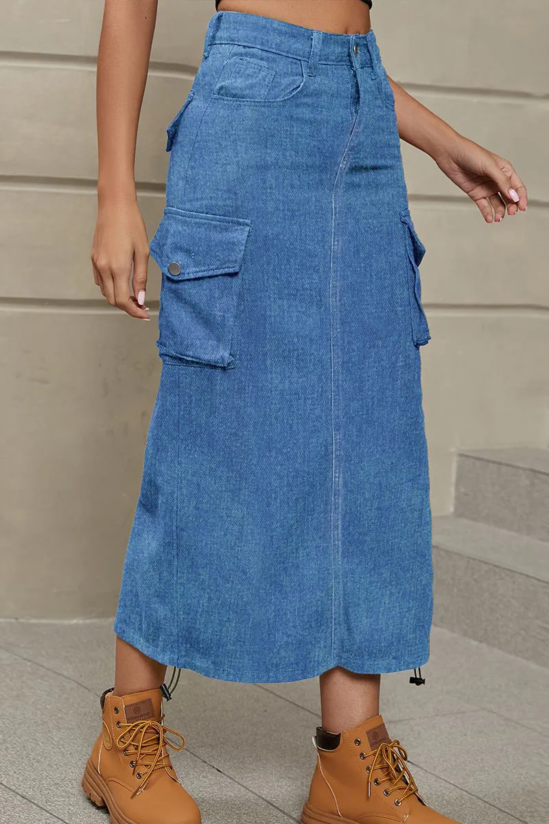 QF802 Denim Pocket Strawstring Skirt