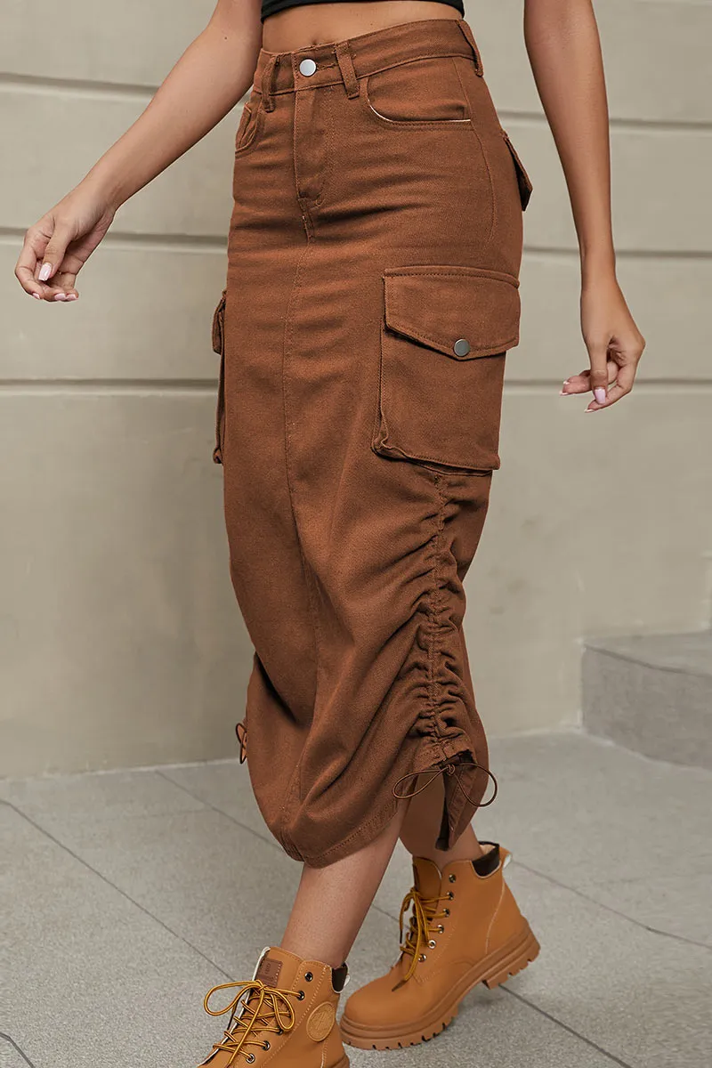 QF802 Denim Pocket Strawstring Skirt