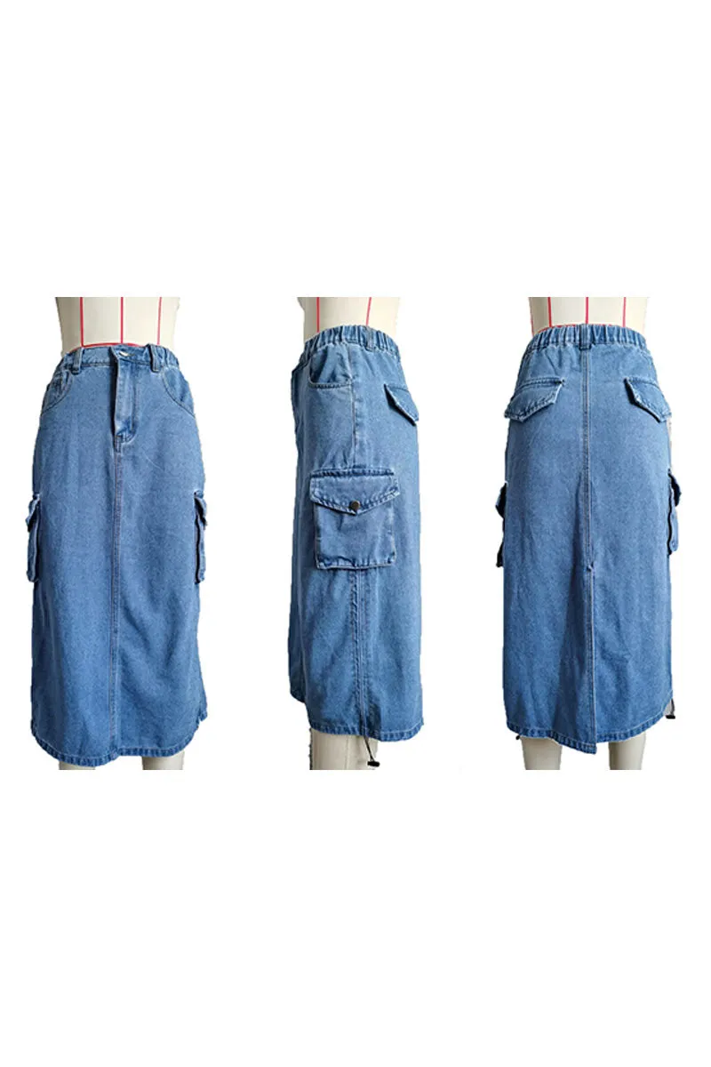 QF802 Denim Pocket Strawstring Skirt