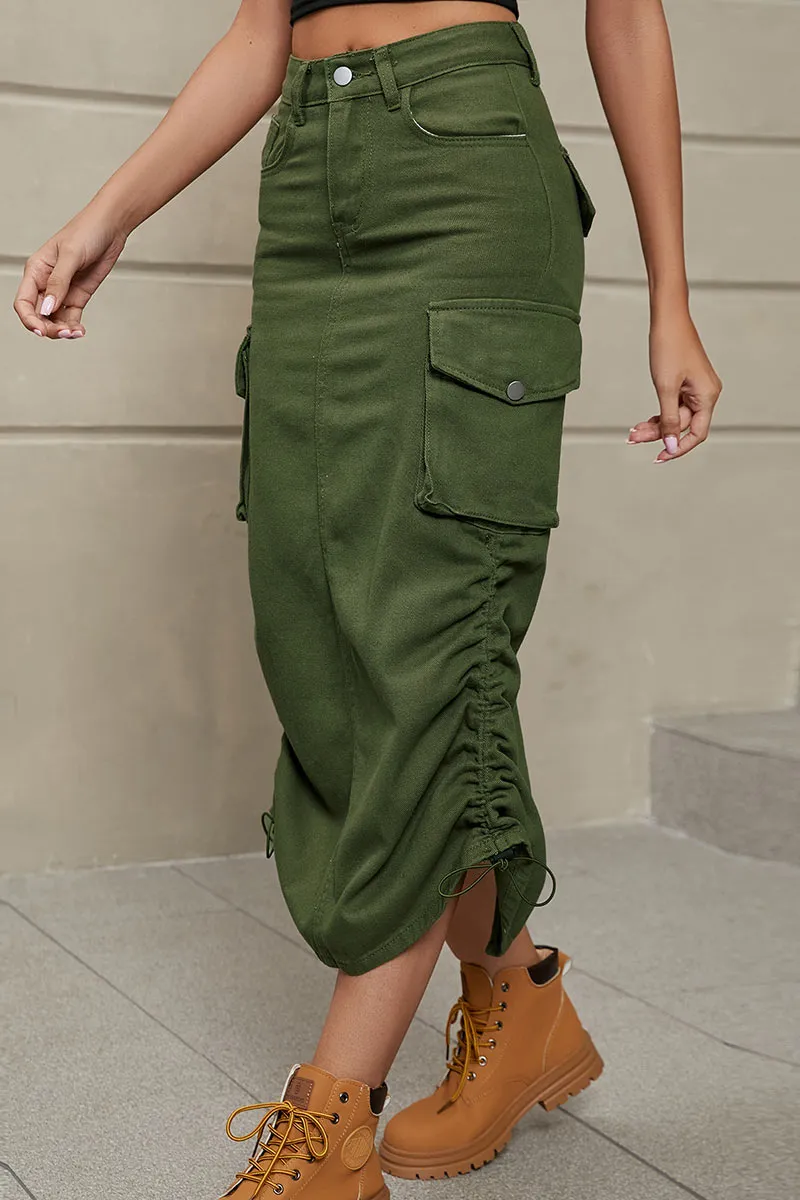 QF802 Denim Pocket Strawstring Skirt