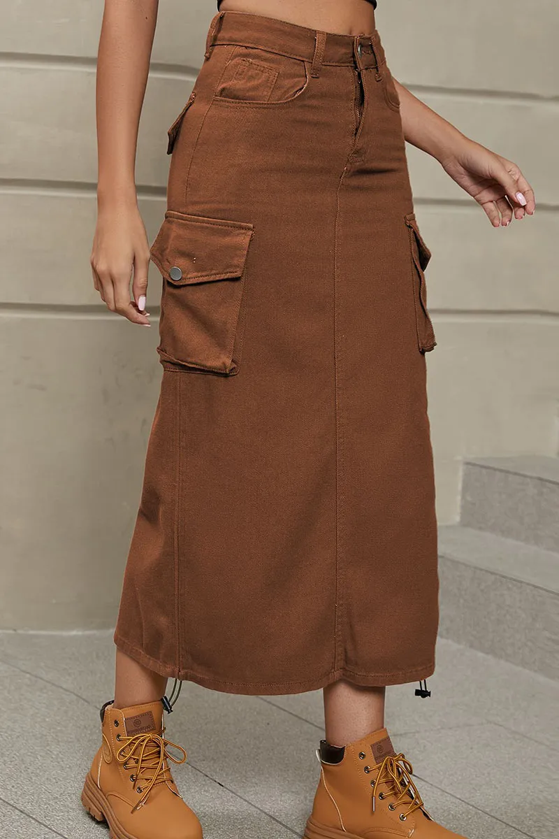 QF802 Denim Pocket Strawstring Skirt