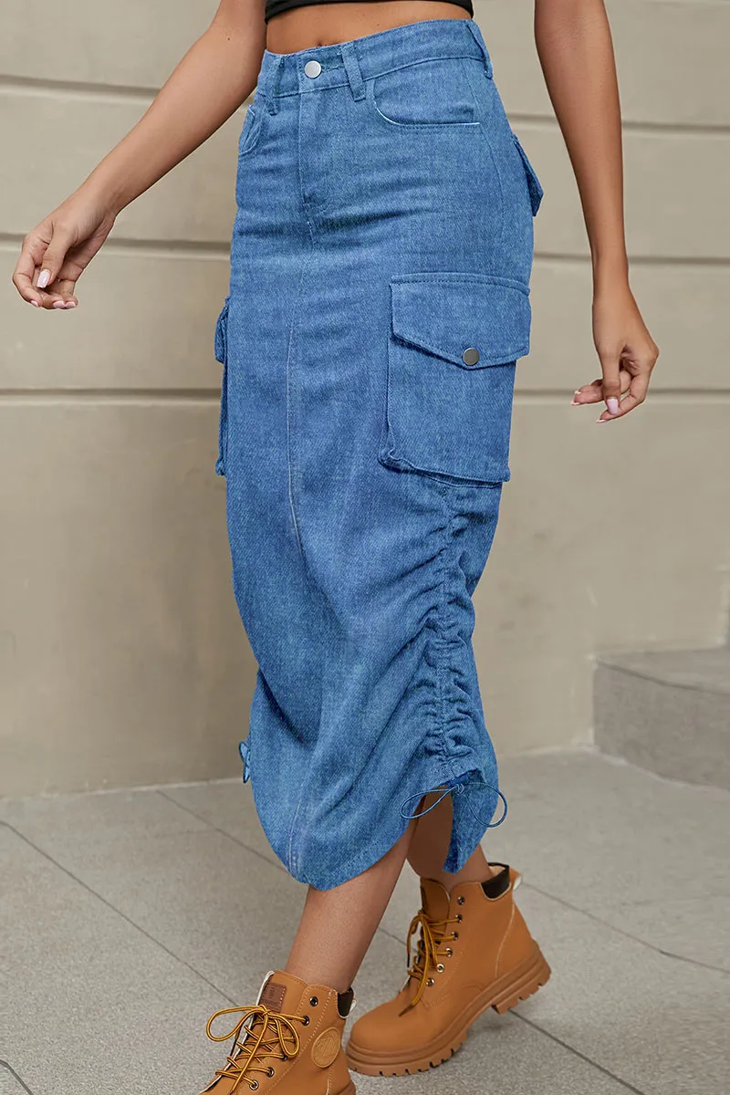 QF802 Denim Pocket Strawstring Skirt