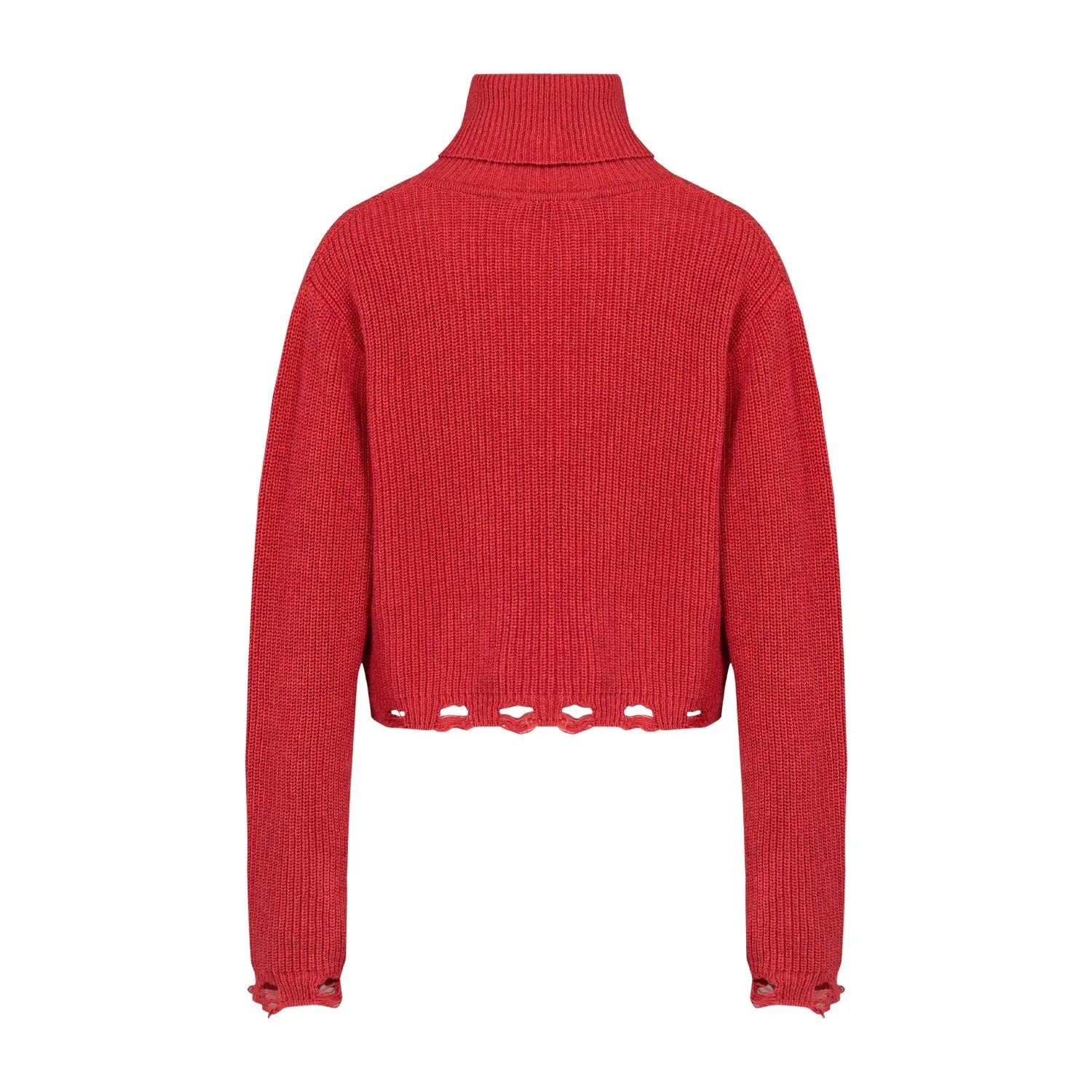Red Distressed Turtleneck Sweater