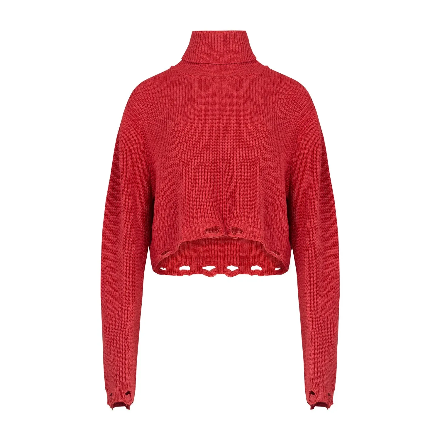 Red Distressed Turtleneck Sweater