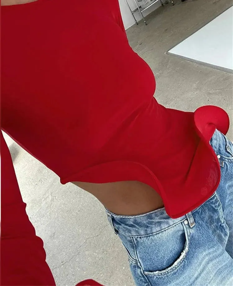 Red Ruffle Crop Top